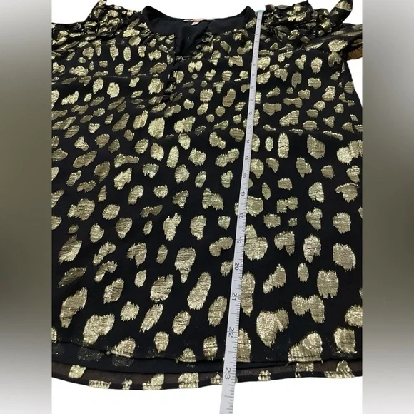 Rebecca Taylor 100% Silk Black and Gold Ruffle Sleeve Blouse- Size 0 - Picture 6 of 9